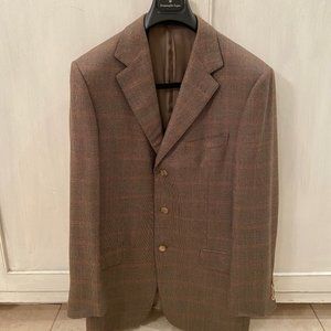 Ermenegildo Zegna tailored brown checked wool 3-button suit jacket